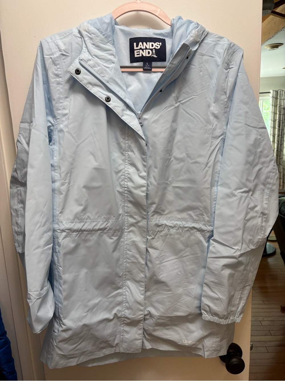 Like New Lands' End Light Blue Hooded Raincoat
